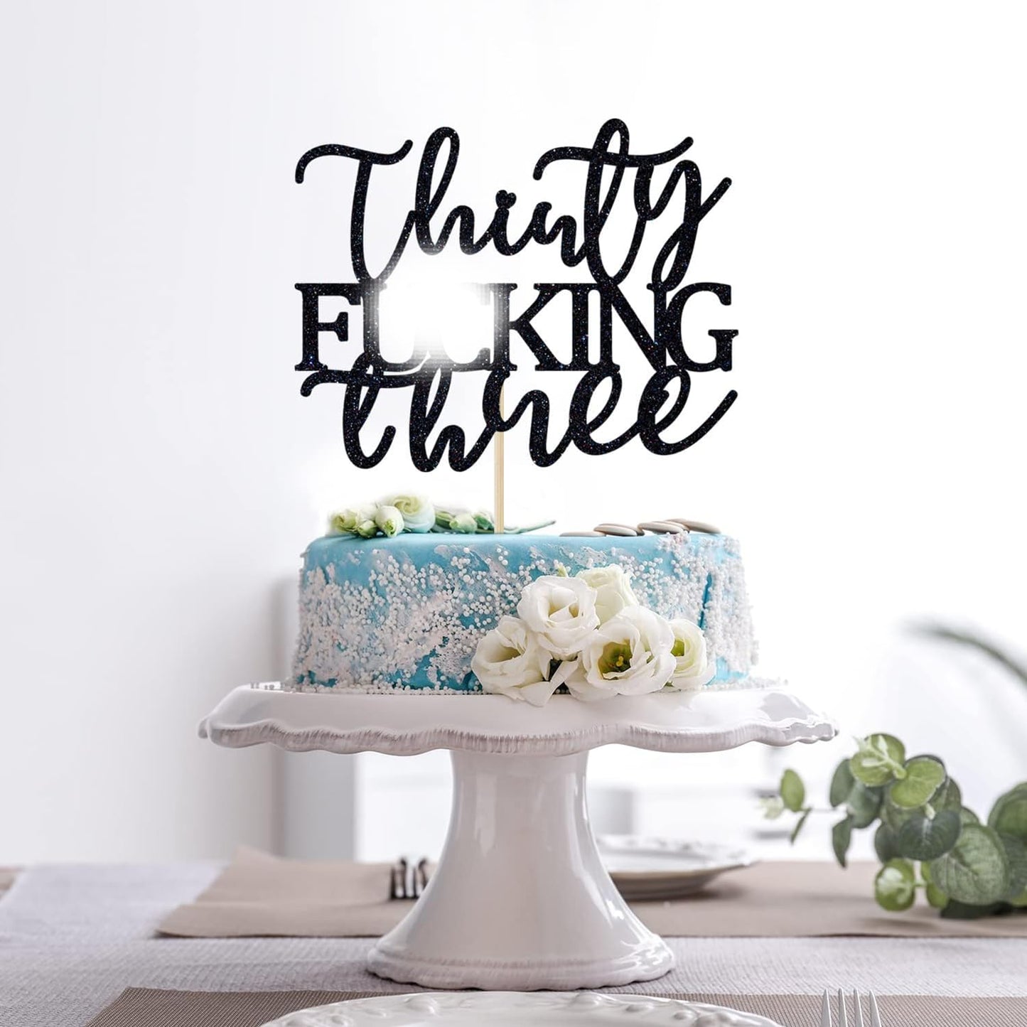 Unoggsor Thirty Fucking Three Cake Topper - Happy 33rd Birthday Cake Decor - Cheers to 33 Years Birthday Party Decorations Supplies, Black Glitter
