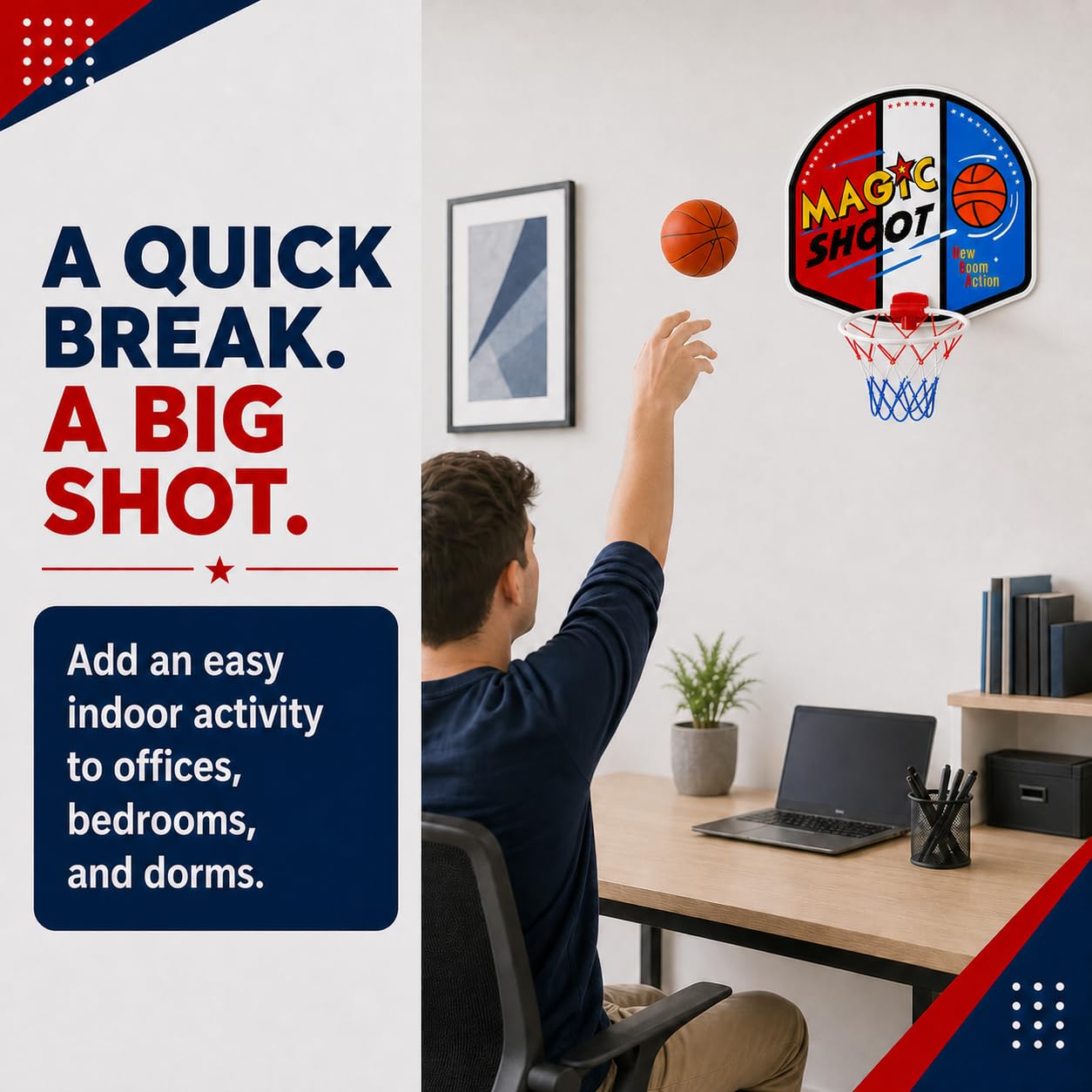 Indoor Mini Basketball Hoop Set, 16 x 13 in Backboard, Ball and Manual Pump