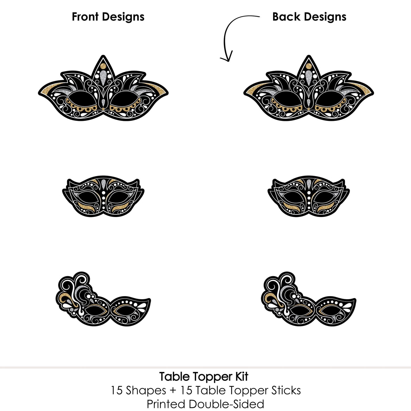Big Dot of Happiness Masquerade - Venetian Mask Party Centerpiece Sticks - Table Toppers - Set of 15