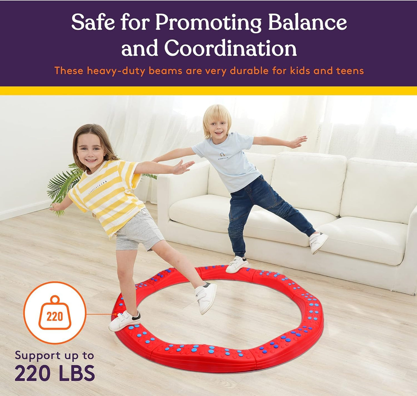 Special Supplies Wavy Circle Balance Beams Stepping Stones for Kids, 8 Pc. Set, Non-Slip Textured Surface and Slip Resistant Floor Rubber Edges