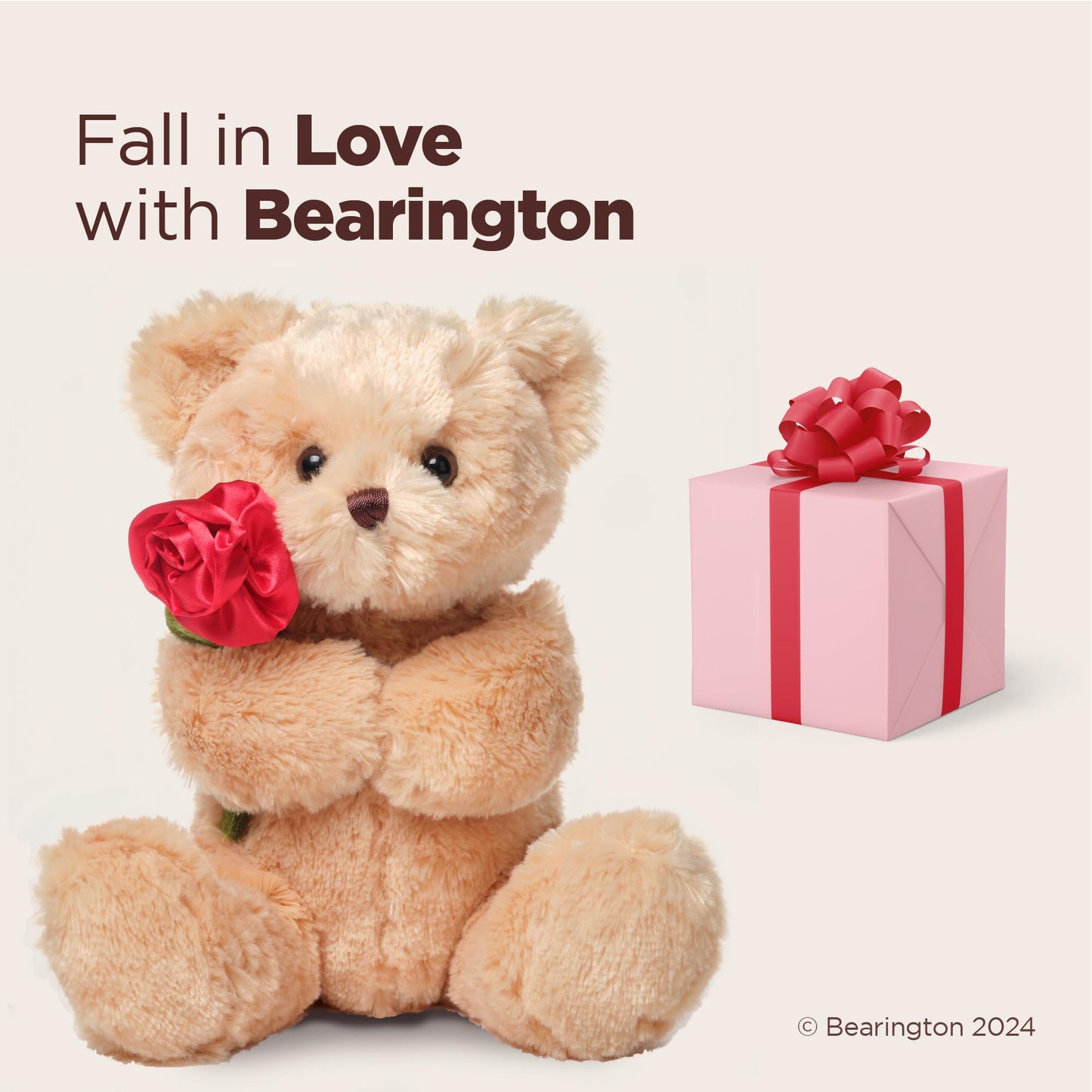 Bearington Remington The Teddy Bear, 9.5 Inch Valentine's Day Stuffed Animal, Ideal for Valentine's Gift for Kids & Girlfriends - Teddy Bear Stuffed