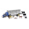 New Ray Country Life 1:43 Livestock Playset - Die-Cast Semi Truck & Trailer with 10 Cattle, Free-Wheeling Farm Vehicles, Opening Rear Door, Ages 8+