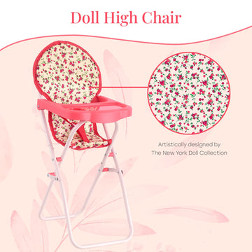 Foldable Baby Doll High Chair, Baby Doll Accessories, Dolls & Accessories Highchair Stuff for 18 Inch Doll, Doll High Chair Toy Set for Toddlers 3