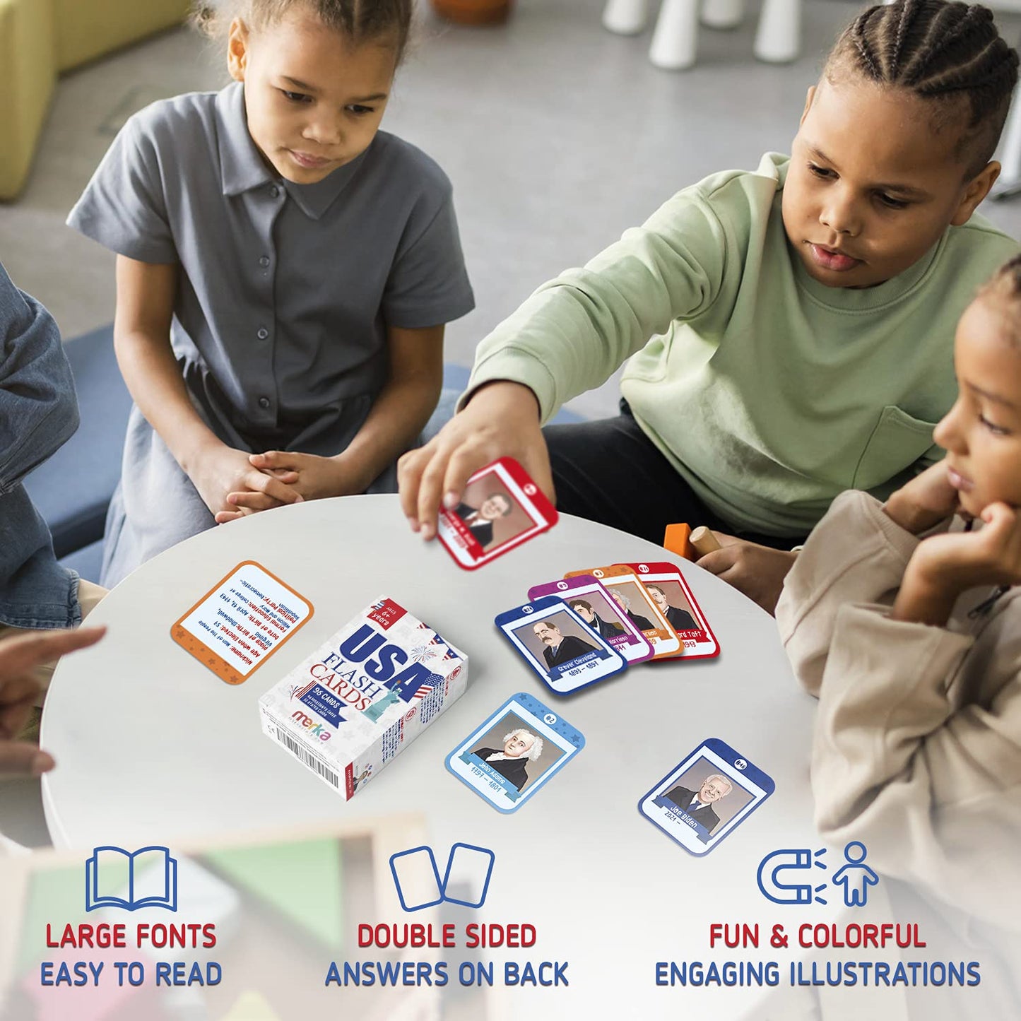 Merka US Presidents & State Capitals Flash Cards - 96-Pack, Multicolor, 3.5 x 2.5 in - Educational Flashcards for Kids, Homeschool & Learning Games