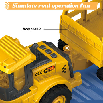 Excavator Toy with Cargo Bin, 1:18 Scale Construction Vehicle for Kids, Inertia-Powered Push-and-Go, Lights & Sounds, Working Digger Arm