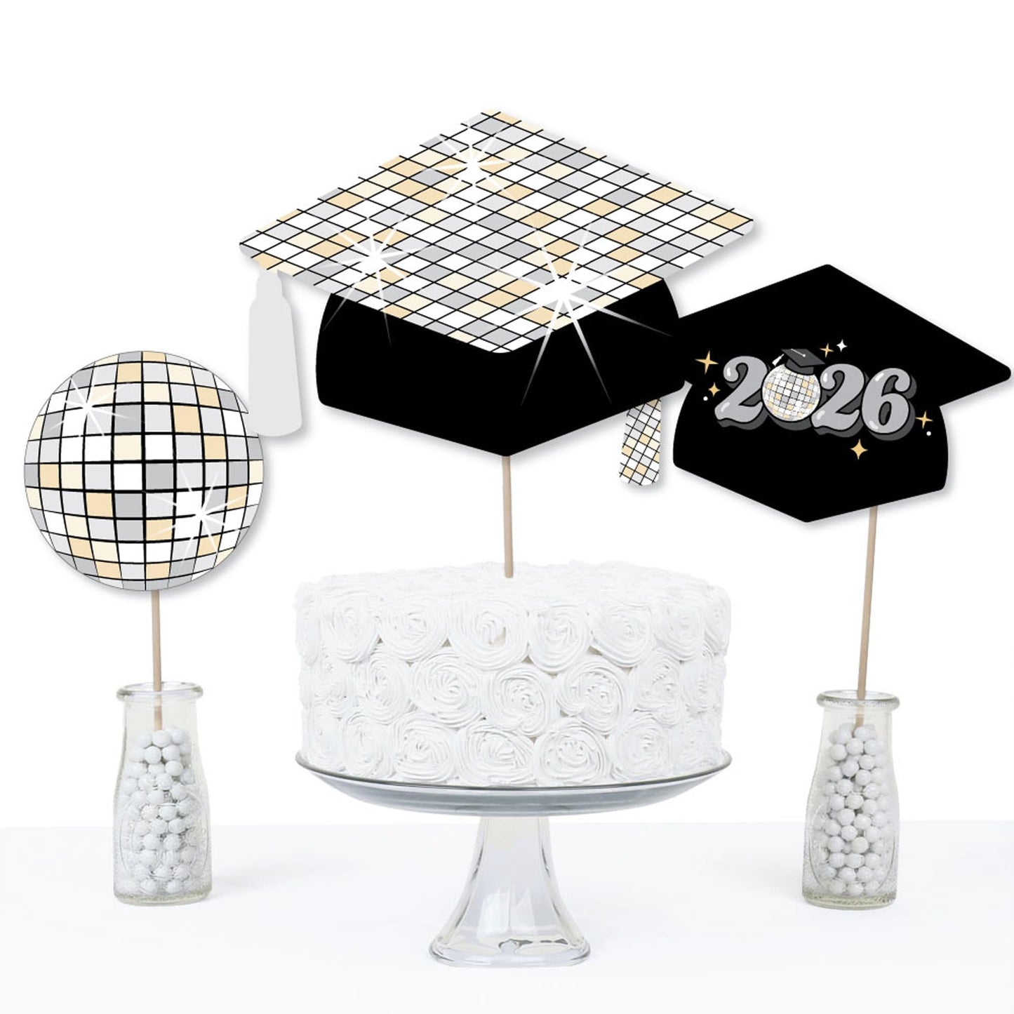 Big Dot of Happiness Disco Grad - 2026 Groovy Graduation Party Centerpiece Sticks - Table Toppers - Set of 15