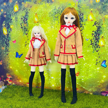 niannyyhouse 1/3 1/4 BJD Dolls Clothes Khaki Coat White Shirt Pleated Skirt Socks School Uniform Outfit Ball Jointed Dolls Accessories Dress Up Gift