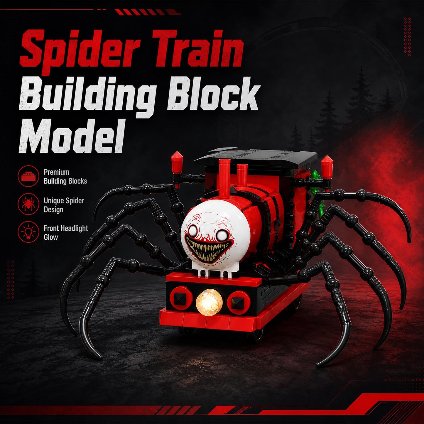 JYLWSMHU Spider Train Building Block Sets Horror Game Monster Model Adult Teena Fans Collector Home Office Decor Christmas Halloween Birthday Gift 649