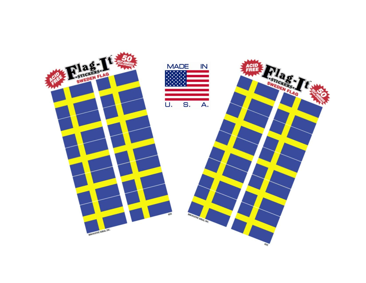 Made in The USA! 2 Packs of Flag-It Sweden Flag Stickers, 100 Swedish Sticker Decals