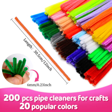Praisebank Pipe Cleaners,200pcs 20 Multi-Colored Chenille Stems for DIY Projecets, Arts & Crafts Supplies for Festival Party Decorations