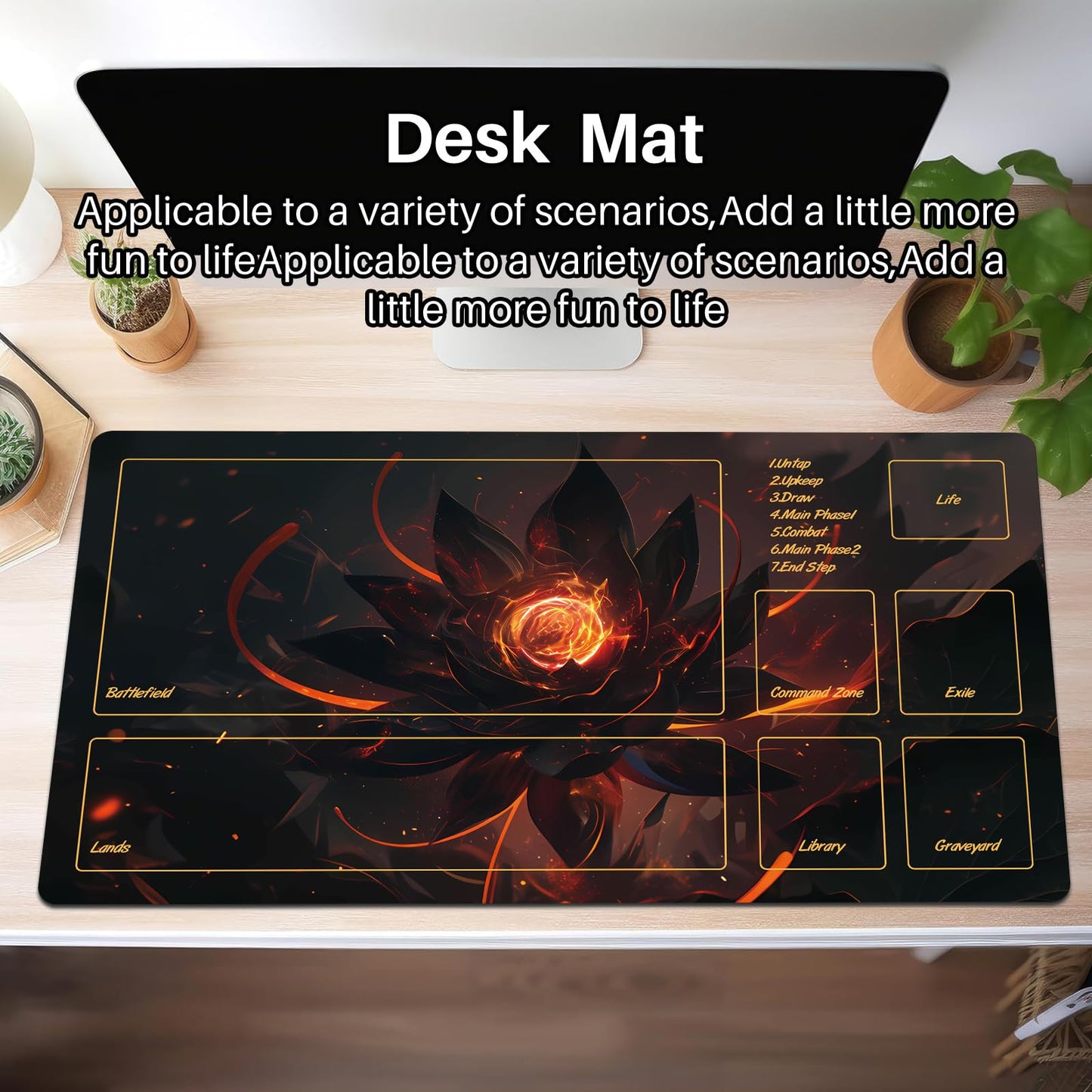 Partypda MTG Mat TCG DND Playmat with Storage Bag & 7 Dice | Waterproof Non-Slip Surface | Premium Edge-Locking Design | Play Mat with Zones for Magic
