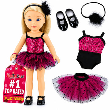 Emily Rose 14" Doll 4-PC Ballet/Tap/Jazz Recital Outfit with Tap Shoes | Sequin Leotard, Feather Headband & Tutu | Gift Boxed | Fits WellieWishers &