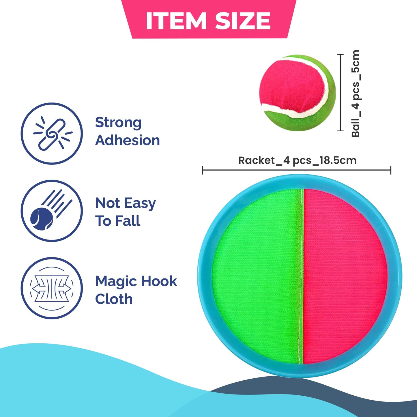 ARS Sports Kids Toys Toss and Catch Ball Game Set, Classic Outdoor Games with 4 Paddles 4 Balls and 1 Storage Bag, Beach Games, Yard Games, Kids