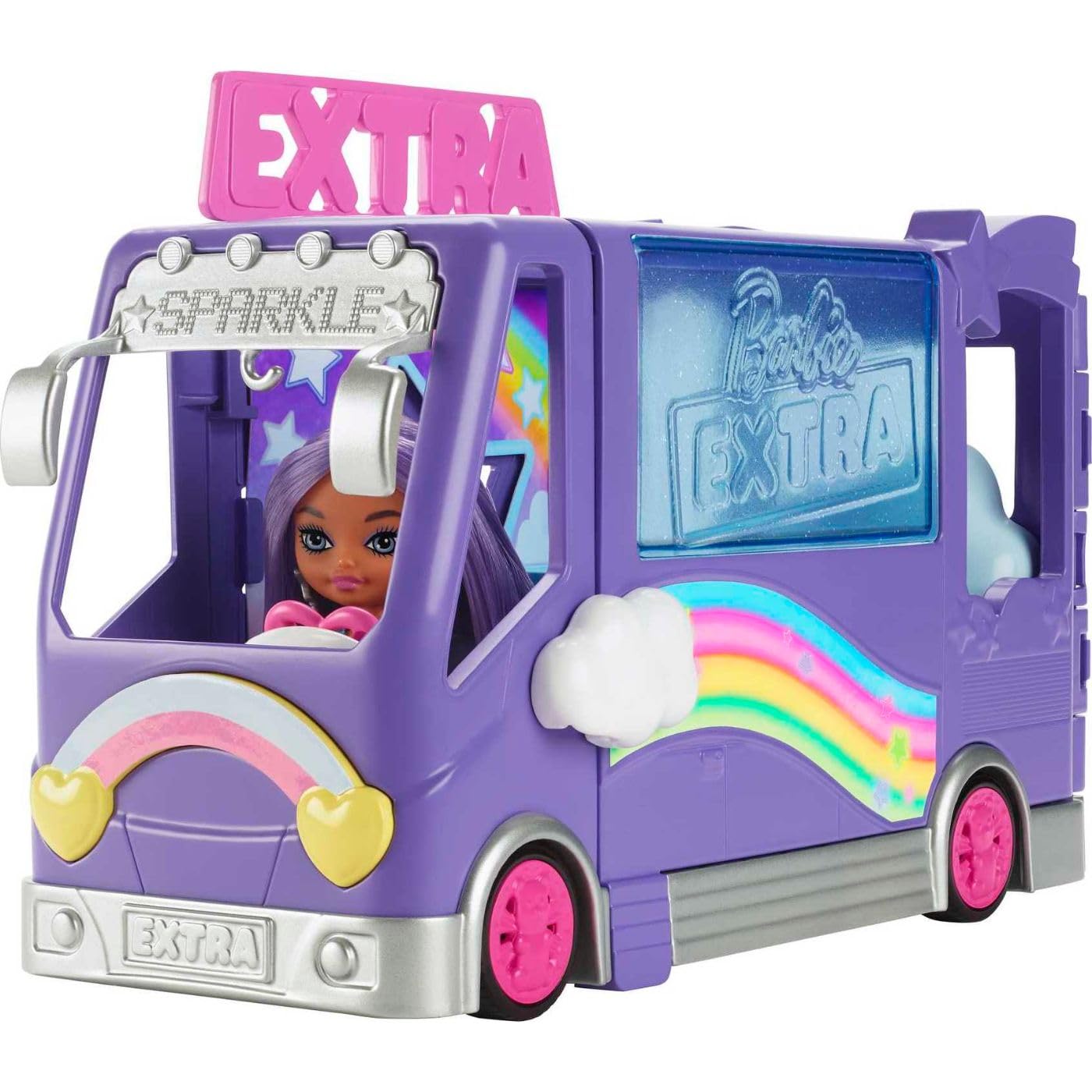 Barbie Extra Mini Minis Doll & Toy Vehicle Playset, Expandable Tour Bus with 3.25-inch Small Doll, Clothes & Accessories