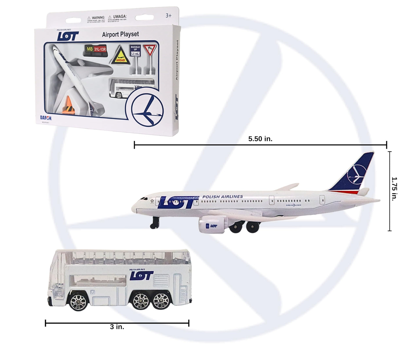 Daron LOT Polish Airlines Airport Playset Die-Cast Toy Airplane Ages 3+