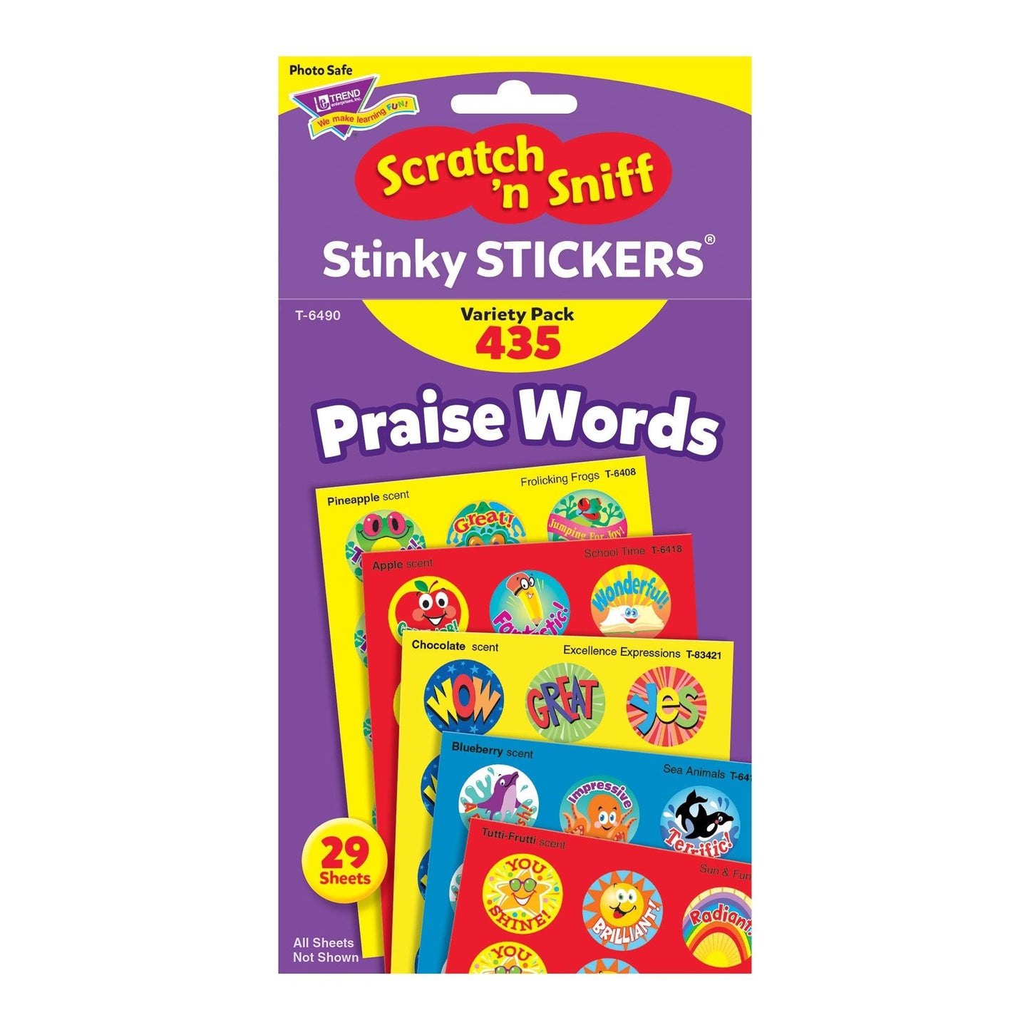 Trend Enterprises: Praise Words, Scented Scratch 'N Sniff Stinky Stickers, Fun for Rewards, Incentives, Crafts and as Collectibles, 24 Different