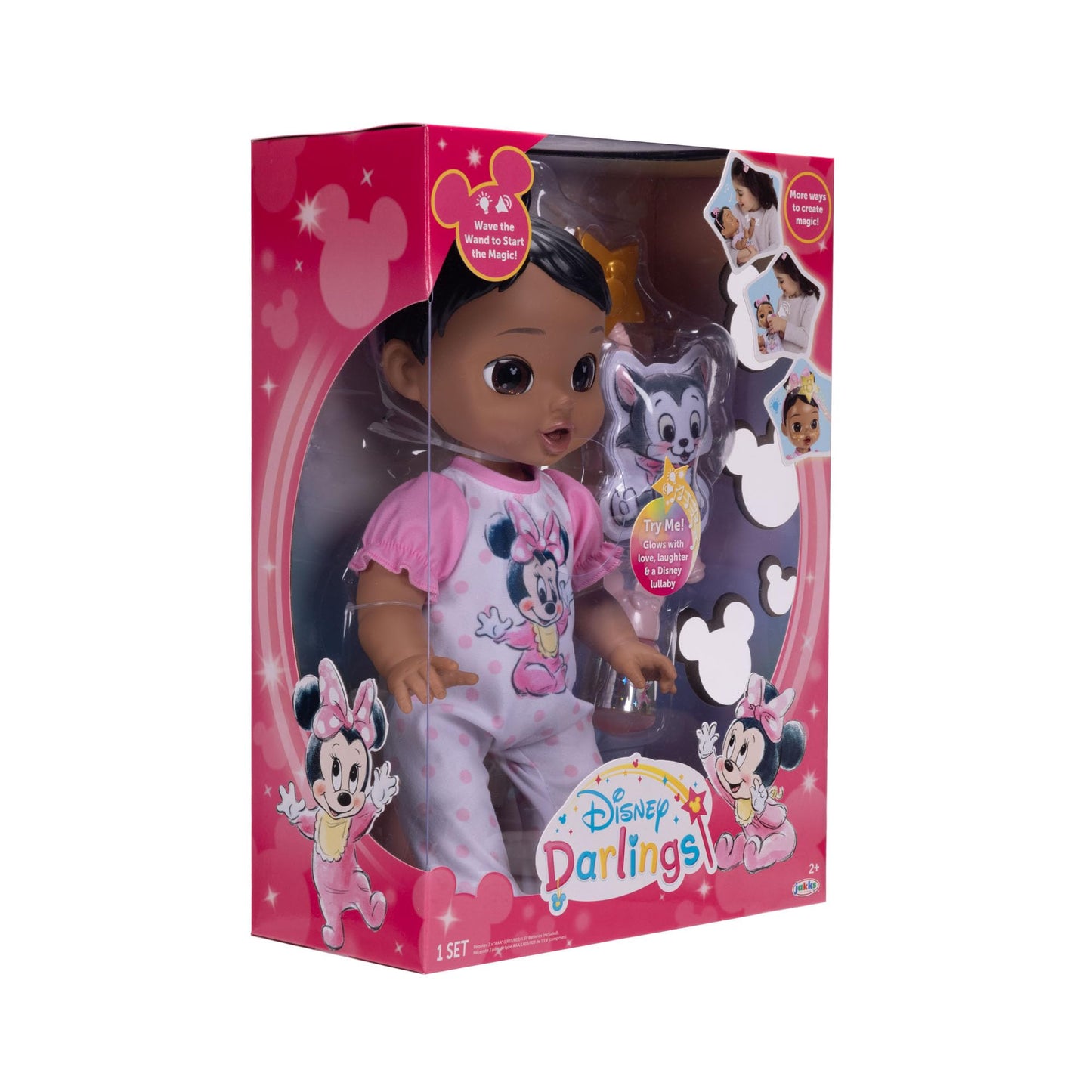 Disney Darlings 13-Inch Interactive Baby Doll - Magical Lights, Sounds, Music & Wand - Minnie-Inspired Nurturing Doll with Accessories - Multiple Skin