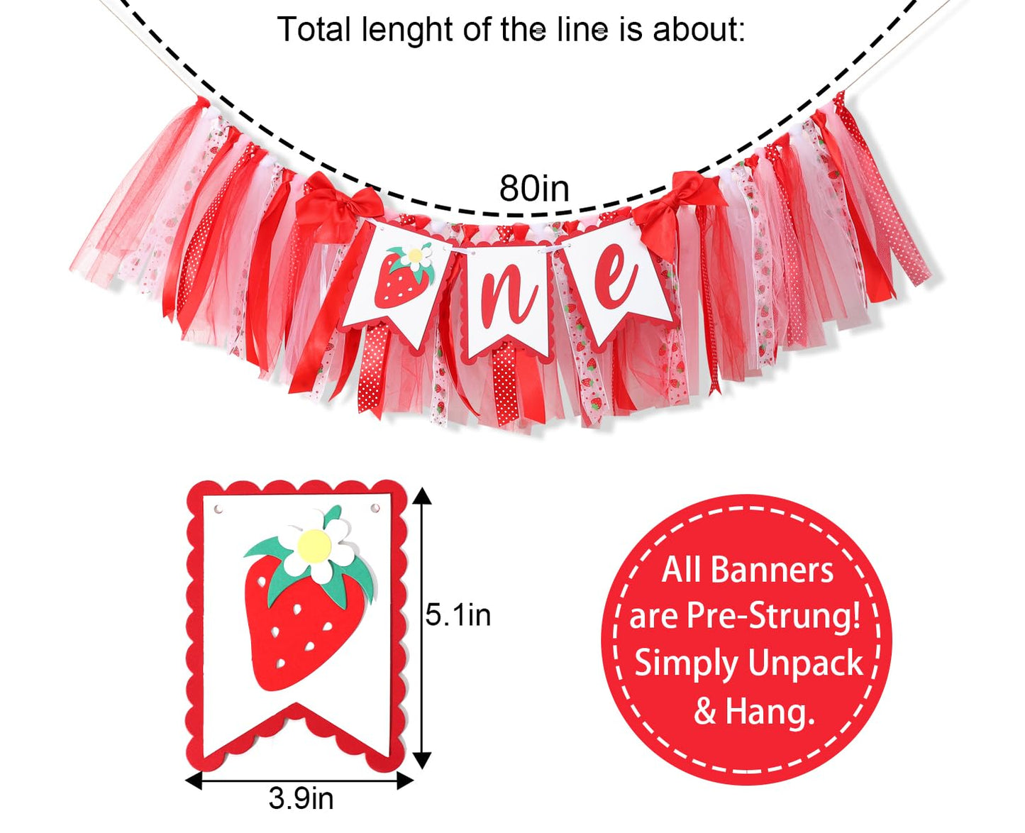 Strawberry One High Chair Banner - First Birthday Decorations, Sweet One High Chair Decorations, Berry 1st Birthday Photo Prop
