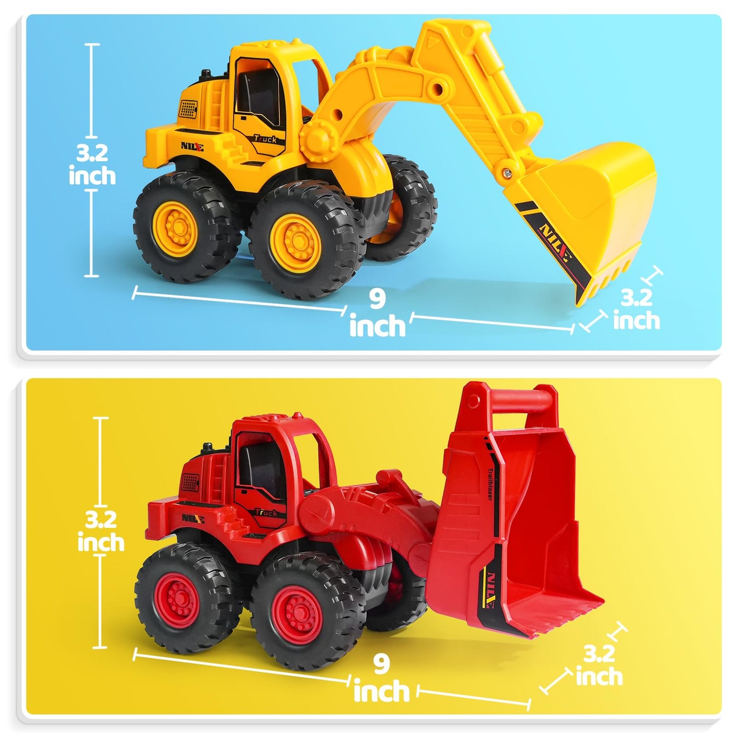 Beestech Construction Toys, Friction Powered Excavator Loader Truck Vehicles, Beach Sand Sandbox Toys for 3, 4, 5 Years Old Boys Kids Girls (2 Pack)
