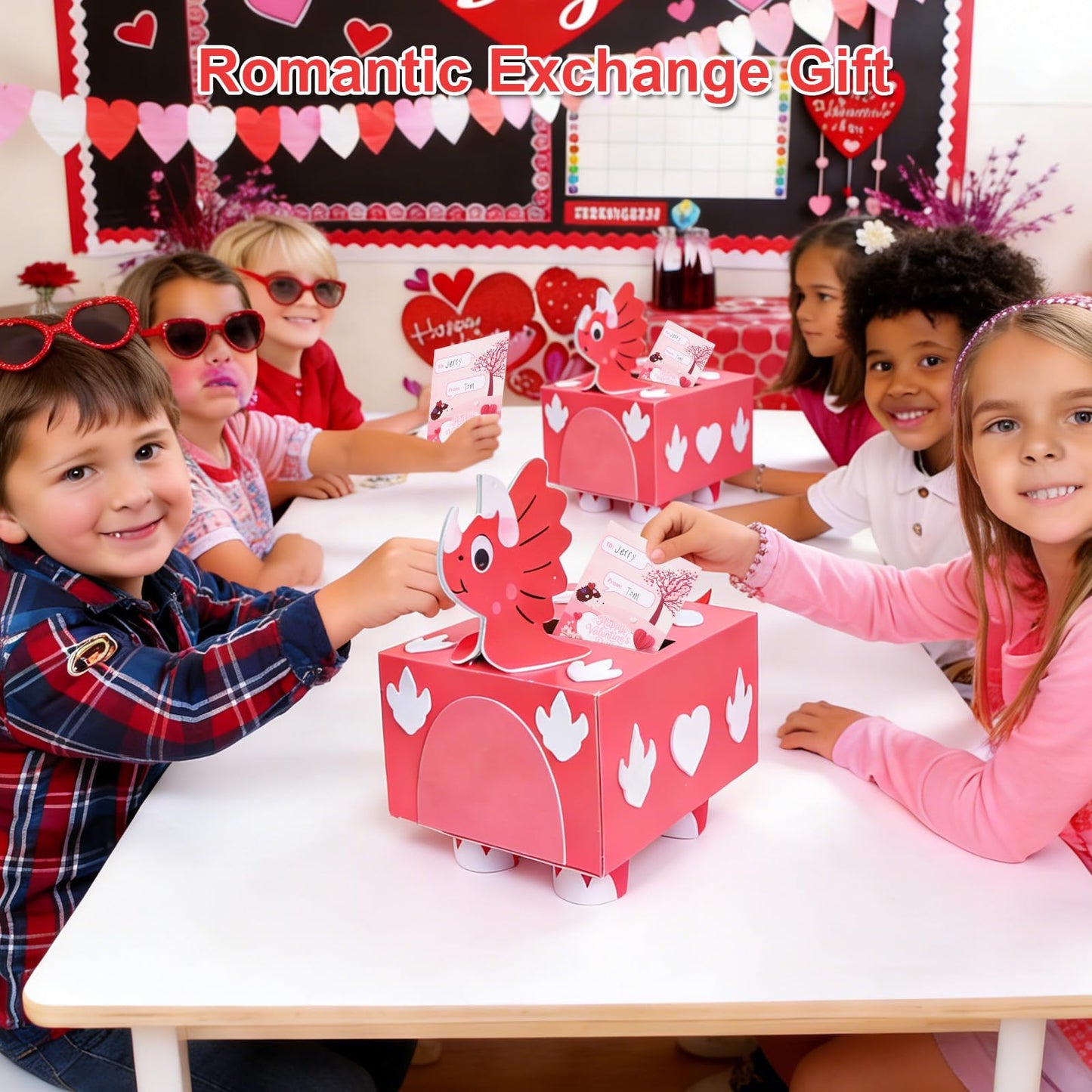 Fennoral 2 Pack Valentines DIY Mailbox for Kids Make You Own Valentine's Day Craft Kits with Foam Sticke Dinosaur Card Box for School Classroom Boys