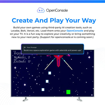 OptiSigns OpenConsole Plug and Play Game Console Stick with Wireless Controller - Android-Based HDMI Game System for Playing and Creating Games on