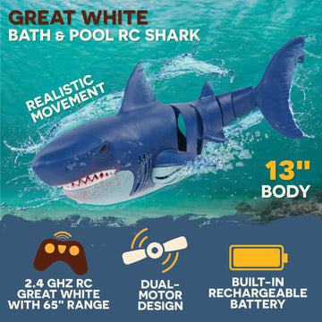 Terra by Battat - Remote Control Shark Toy for Bath & Pool Play - Electronic Great White Shark with Realistic Movement - Water Fun for Kids 6+ Years