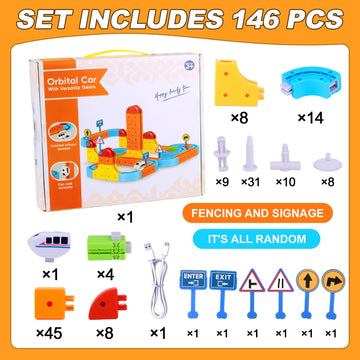 GtuiBugt 146PCS DIY Electric Orbital Car Toy Set Gift for Kids 3+