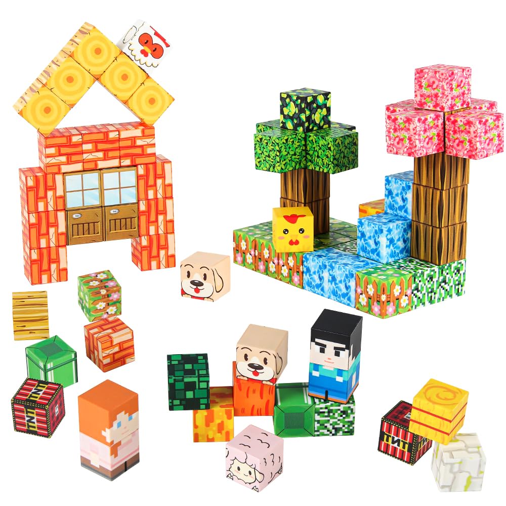 Tabitgs Magnetic Blocks, 120-Piece 0.8in Building Magnet Game Set, Stacking Building Blocks Cubes Magnets for Kids, STEM Sensory Creative Toys Games