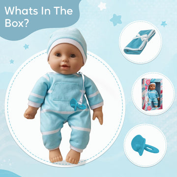 The New York Doll Collection 11 inch Soft Body Baby Doll in Gift Box - 11" Doll Toy for Kids, Boys, Girls and Toddlers - Baby Doll Pacifier Accessory