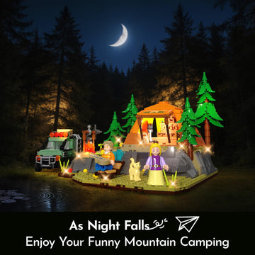 Mountain Camping Building Set with Light, Outdoor Adventure Scene Toy with Camp, Tent, Camper Van, Campfirre, Creative Home Decor & Display, Xmas