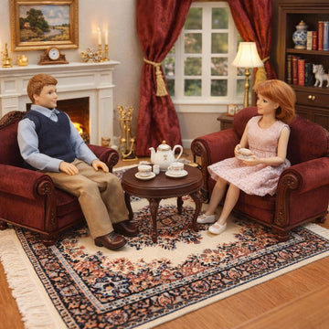 Set of 2 Dollhouse Area Rugs - Miniature Carpet Accessories for Doll Houses, 10 x 7 Inch Rectangular Floor Décor, Oriental Style