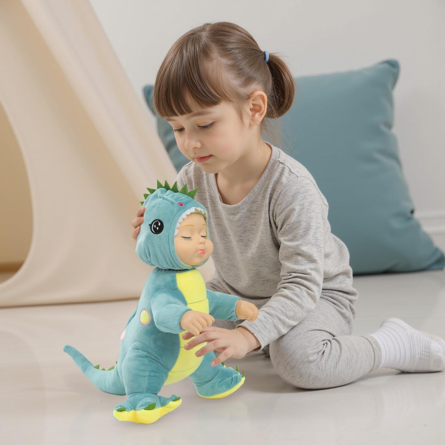 YOYOExment Dinosaur Toys,14 inch Plush Baby Doll,Interactive Singing Lifelike Newborn Doll,Soft Plush Dinosaur Toy Removable hat,Plush Animal Toys