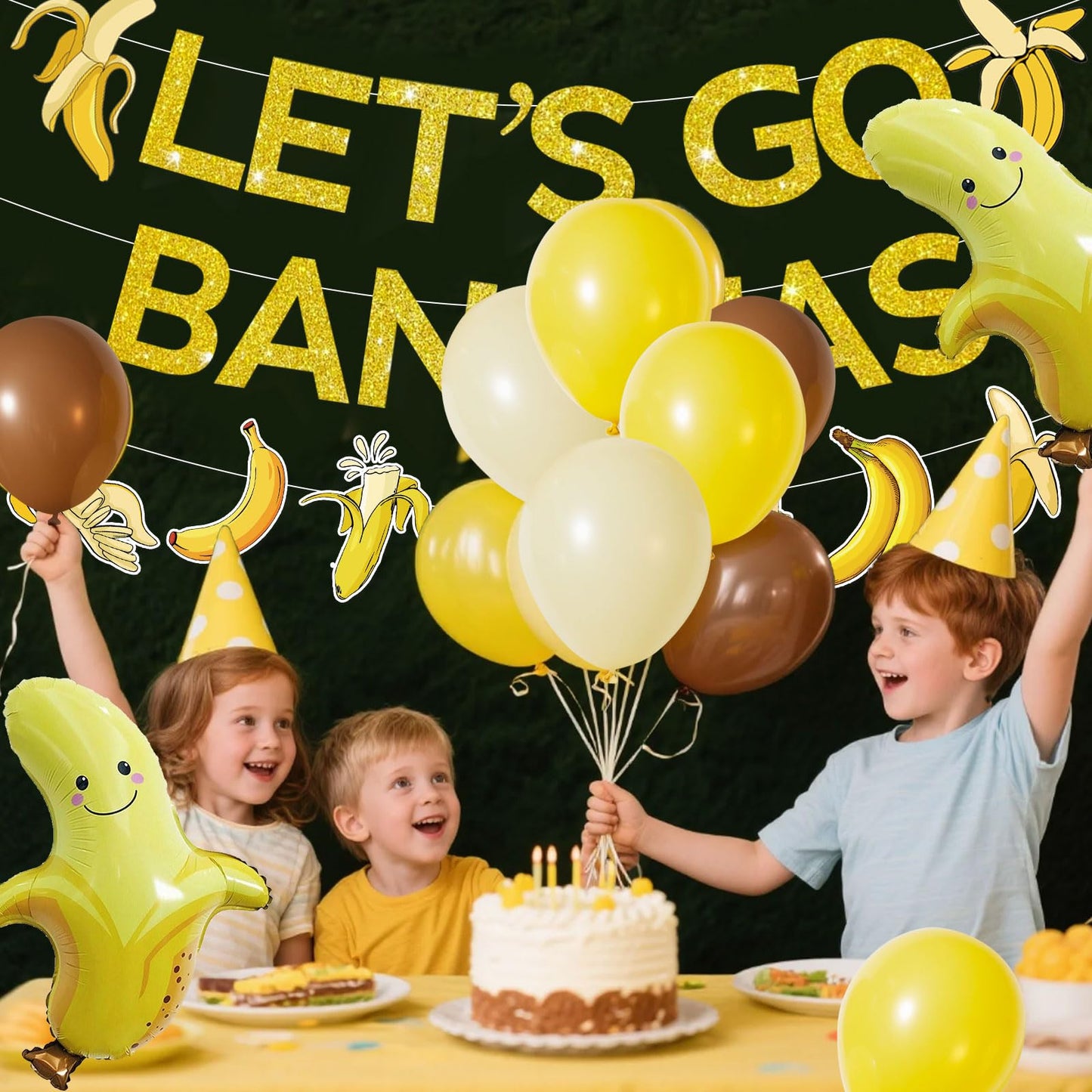 Banana Party Decorations Banana Birthday Decorations Banana Decorations with Let's Go Bananas Banner Garlands Hanging Swirls Balloons