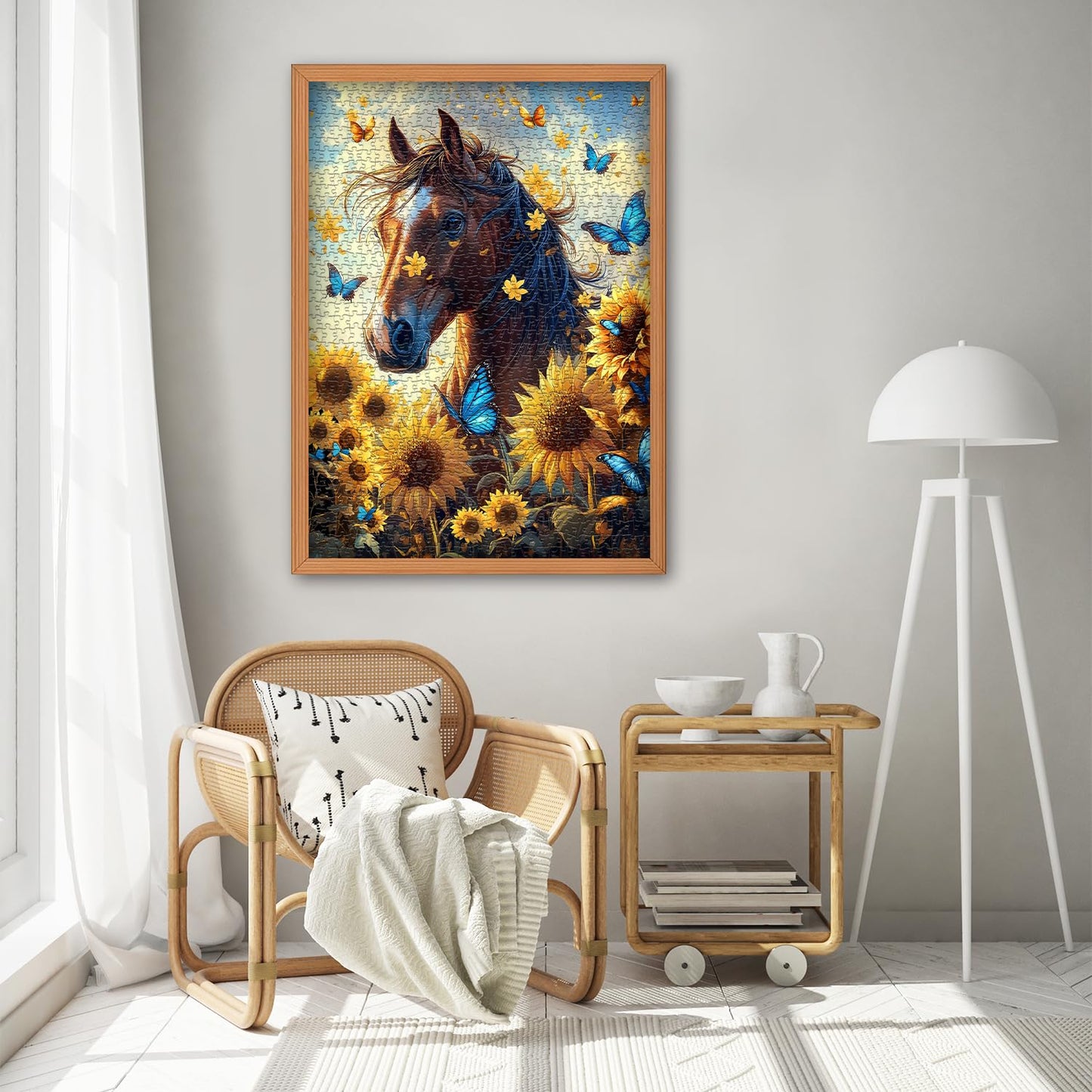 Flower Horse Puzzles for Adults 1000 Piece, Nature Sunflower Butterfly Garden Themed, Animal Floral Challenging Jigsaw Puzzle