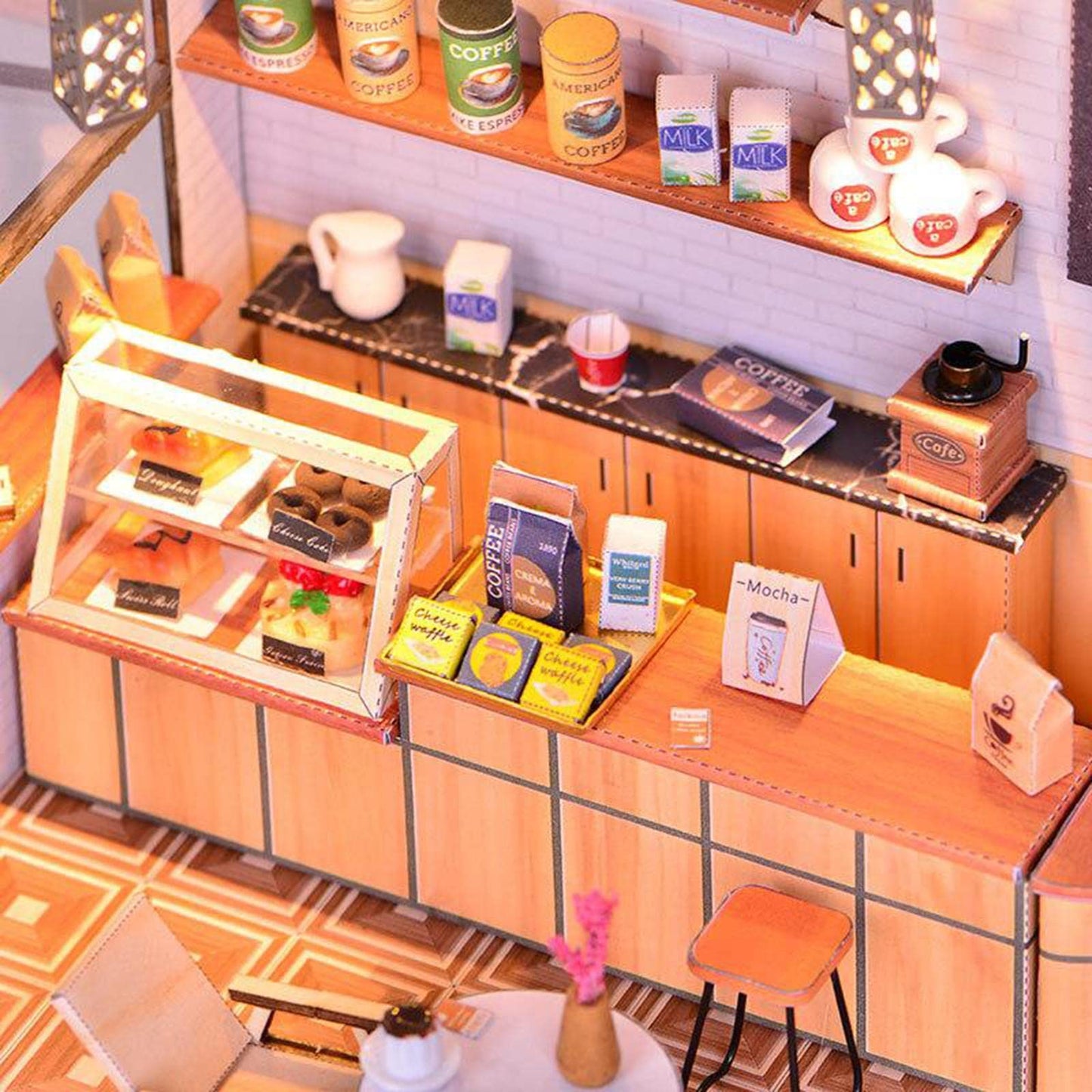 Simhoa DIY Miniature Dollhouse Wooden Furniture Kit, Handmade Mini House,1:24 Scale Creative Coffee Shop Toys for Children Gift