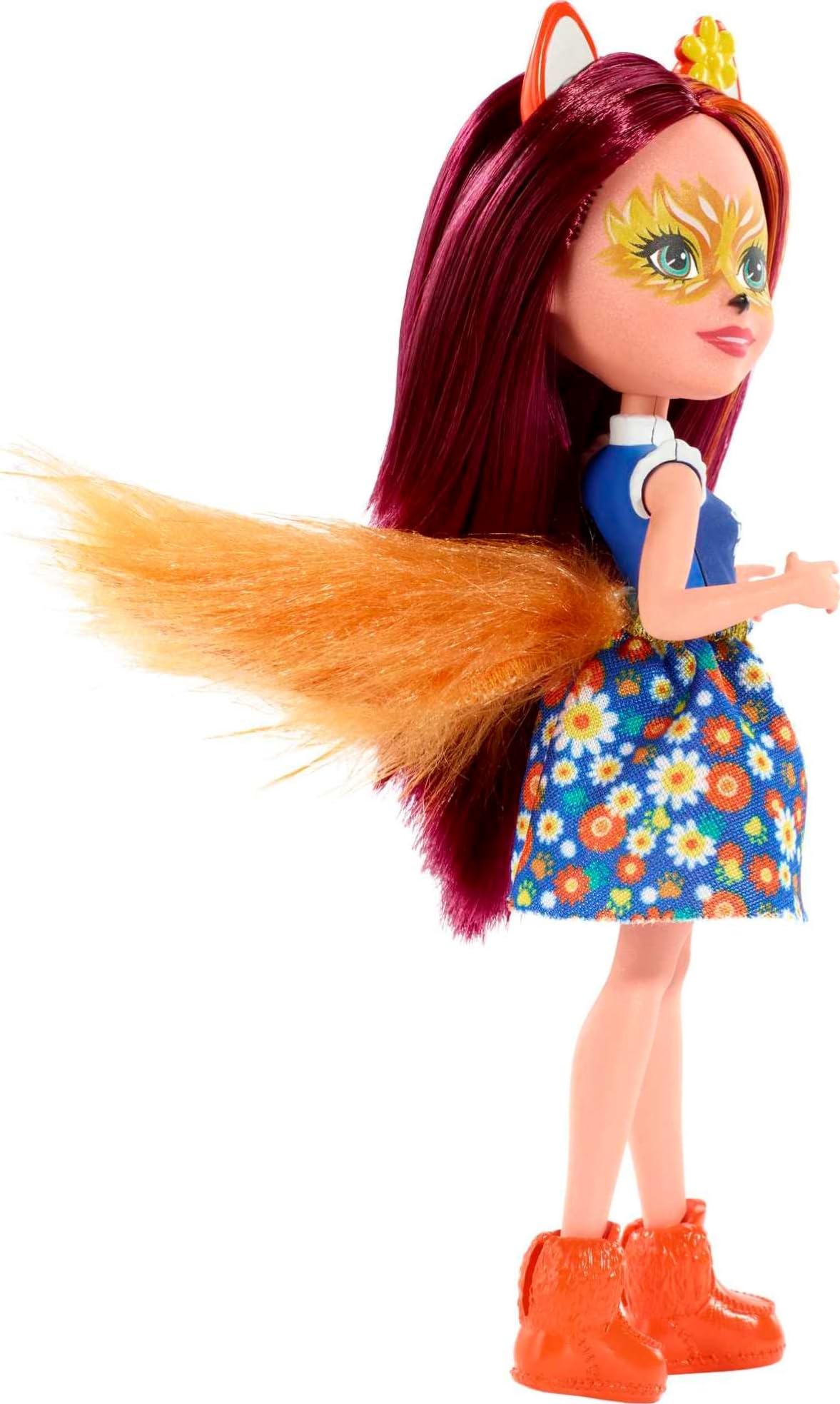 Mattel Enchantimals Felicity Fox Doll & Flick Figure, 6-inch small doll, with long brown hair, animal ears and furry tail, removable skirt and shoes