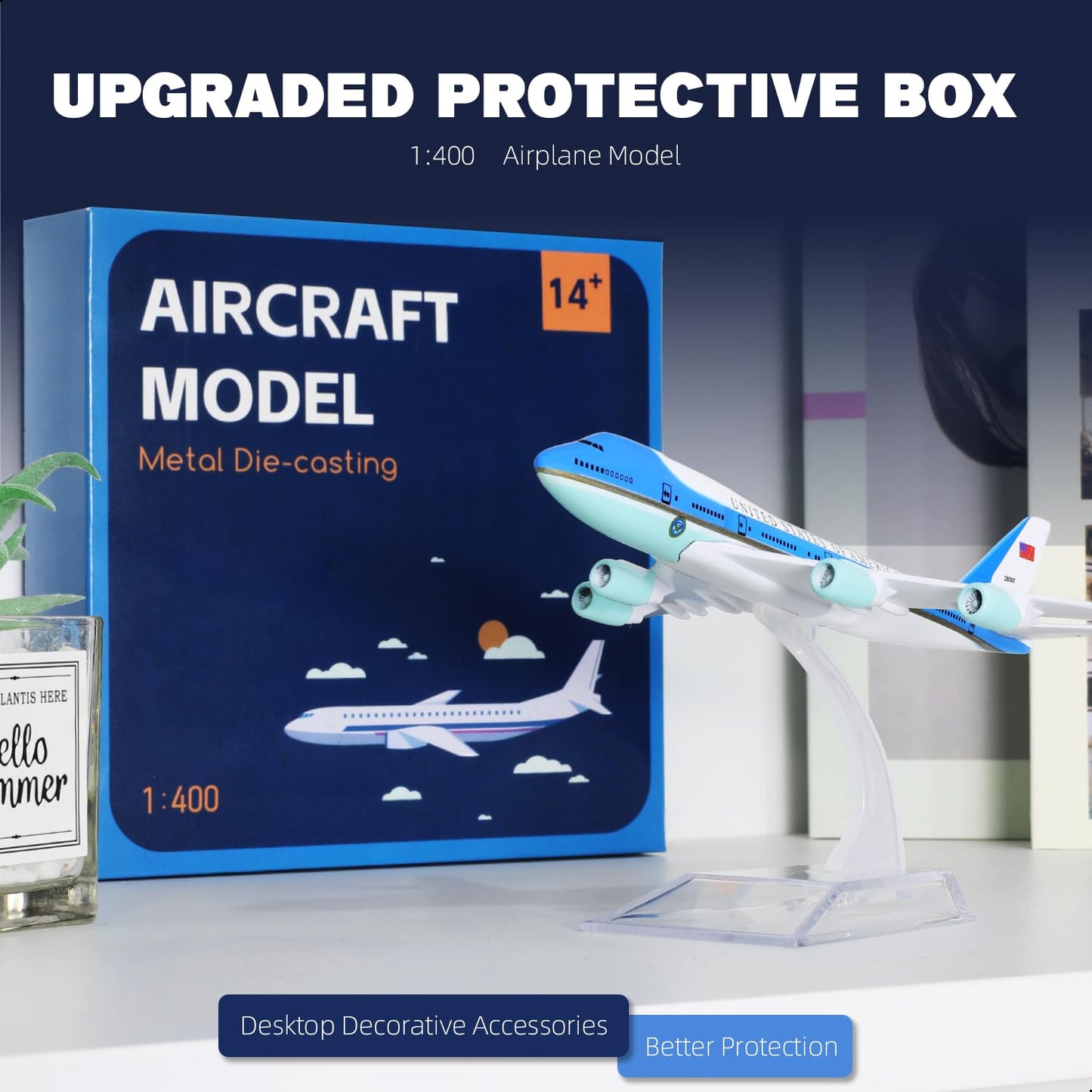 QIYUMOKE 1/400 for Air Force One VC-25A Boeing 747 Diecast Model Airplane with Display Stand, 6-Inch Metal Airliner Model for Aviation Collectors
