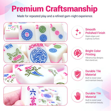 American Mahjong Tile Set,166 Pink 1.2 in Premium Complete Mahjong Set