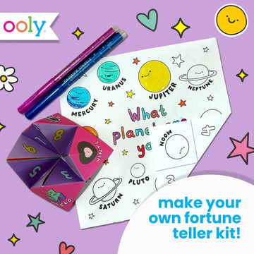 Ooly DIY Paper Kit, 24 Fortune Teller Designs & Stickers, Kit Includes 12 Completed, 6 Blank and 6 Color-in Folding Fortune Teller, Activity Gifts