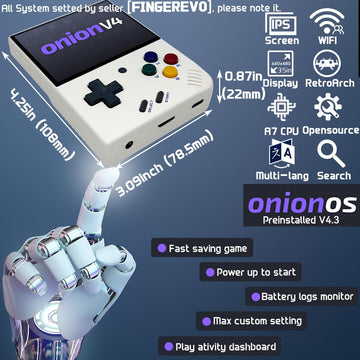 FINGEREVO Miyoo Mini Plus OnionOS Handheld Game Console 3.5-inch 640 * 480 Screen 3000mAh Miyoo-mini+ with Portable Case White