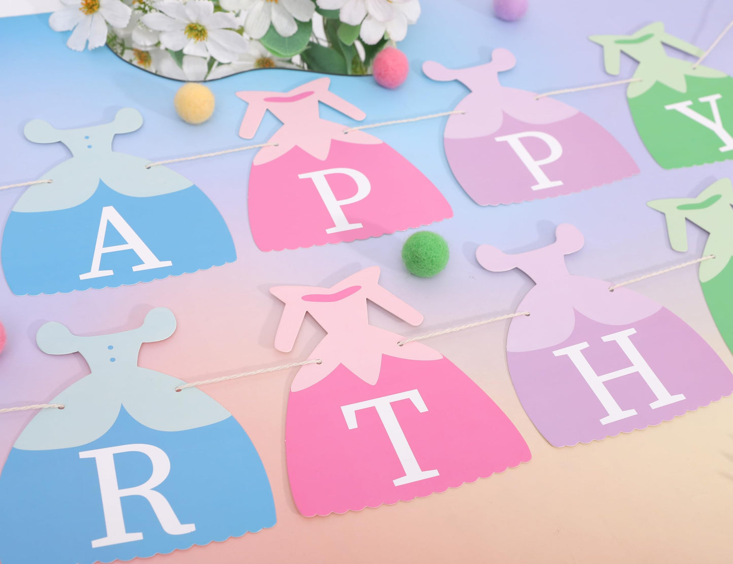 Princess Dress Happy Birthday Banner - Princess Birthday Party Decorations,Gril First/1st Party Bunting,Photo Prop Banner (Princess-1)
