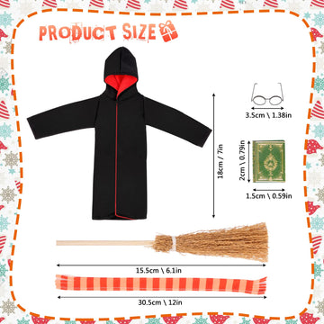 Doll Clothing Wizard Robe for Doll Christmas Elf Doll Costume Halloween Elf Clothing Dress up Accessories Includes Broom, Scarf, Mini Glasses, Mini