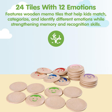 PlanToys® My Mood Memo Wooden Montessori Emotional Recognition and Matching Toy | Social Awareness, Memory Building and Visual Learning Activity | Eco
