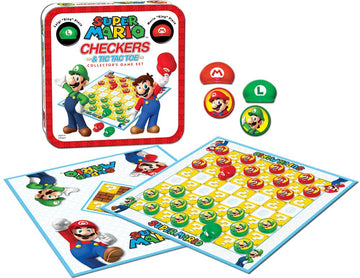 Super Mario Checkers & Tic-Tac-Toe Collector's Game Set | Featuring Super Mario Bros - Mario & Luigi | Collectible Checkers and TicTacToe Perfect