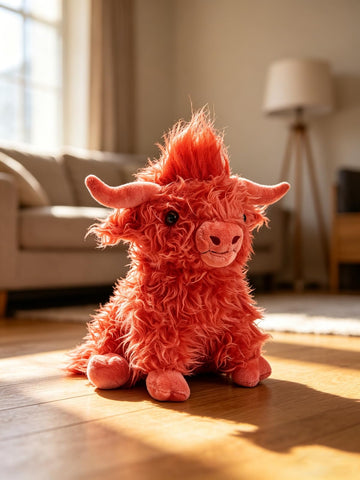 WinAdiGoo Red Highland Cow Stuffed Animal 10 inch Realistic Cattle Plush Doll Farm Toy Gift