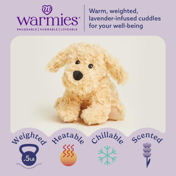 warmies Junior Microwavable & Weighted Stuffed Animals, Golden Dog - Heated Stuffed Animal Plushie for Warmth & Comfort - Cute Soft Plush Toys