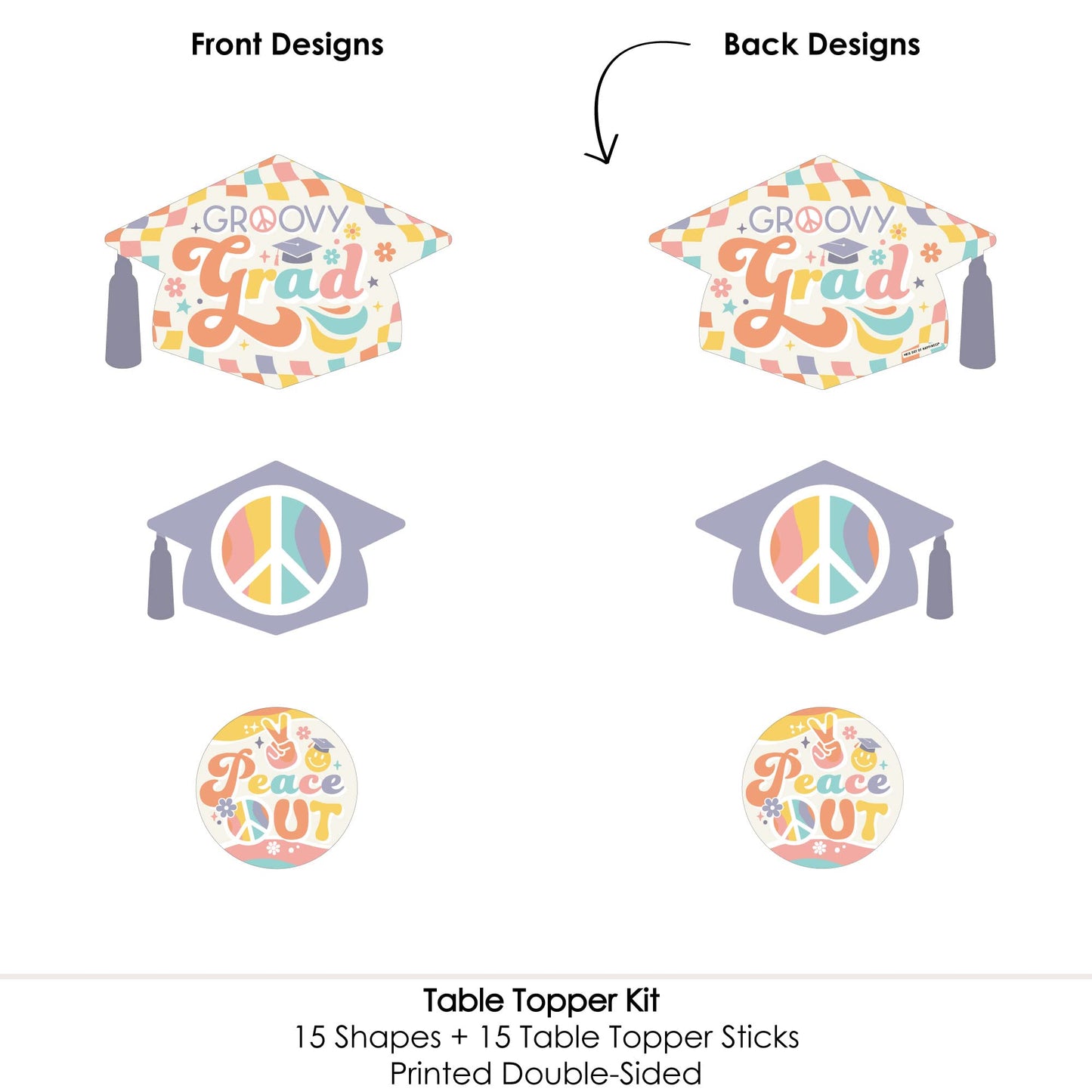 Big Dot of Happiness Groovy Grad - Hippie Graduation Party Centerpiece Sticks - Table Toppers - Set of 15