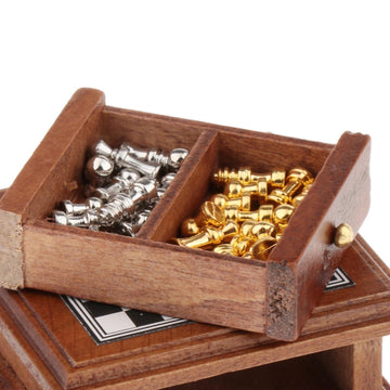Deevoka 1:12 Scale Dollhouse Chess Set, Miniature Board Game Room Decor with 32 Metal Chess Pieces and Checkerboard