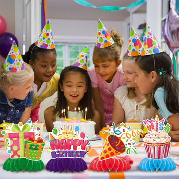 Birthday Party Decorations Supplies, TONGQI 12 Pcs Colorful Themed Happy Birthday Decoration Set with Honeycomb Centerpiece for Party Decor