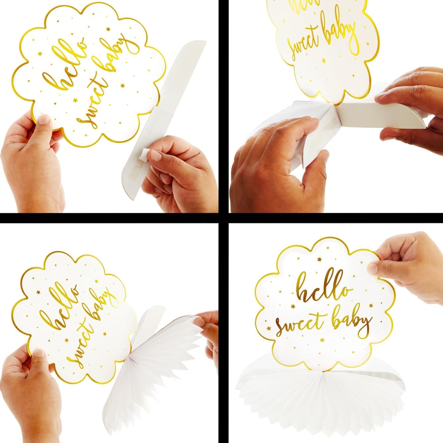 Sparkle and Bash Baby Shower Decorations & Centerpieces - 12-Piece White & Gold Honeycomb Paper Set - Gender Neutral Table Toppers & Table Top Decor
